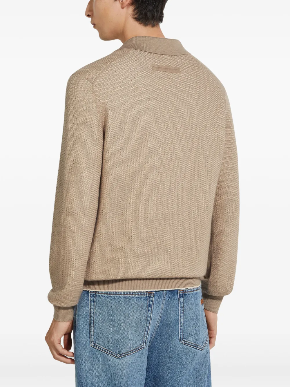 Shop Zegna Silk-cashmere Polo Shirt In 中性色