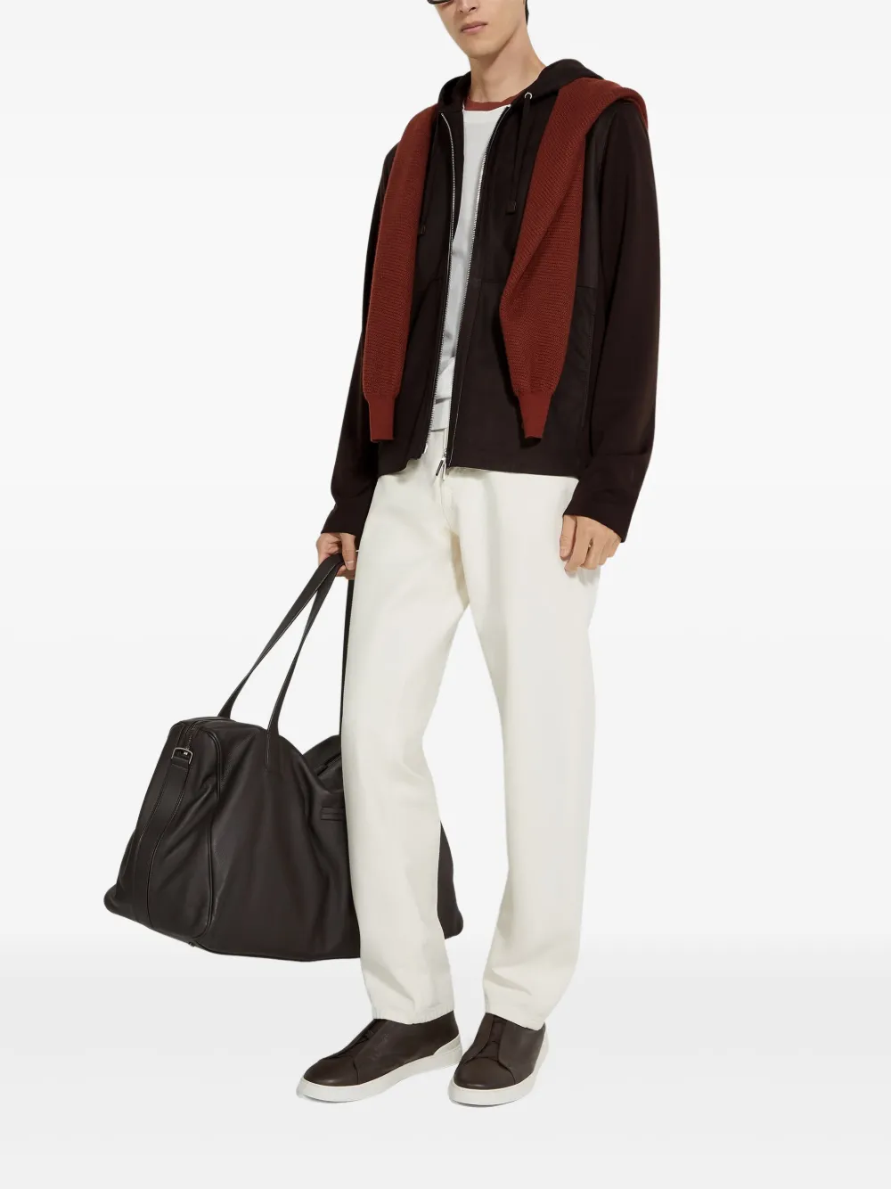 Shop Zegna Secondskin Wool Hoodie In Brown