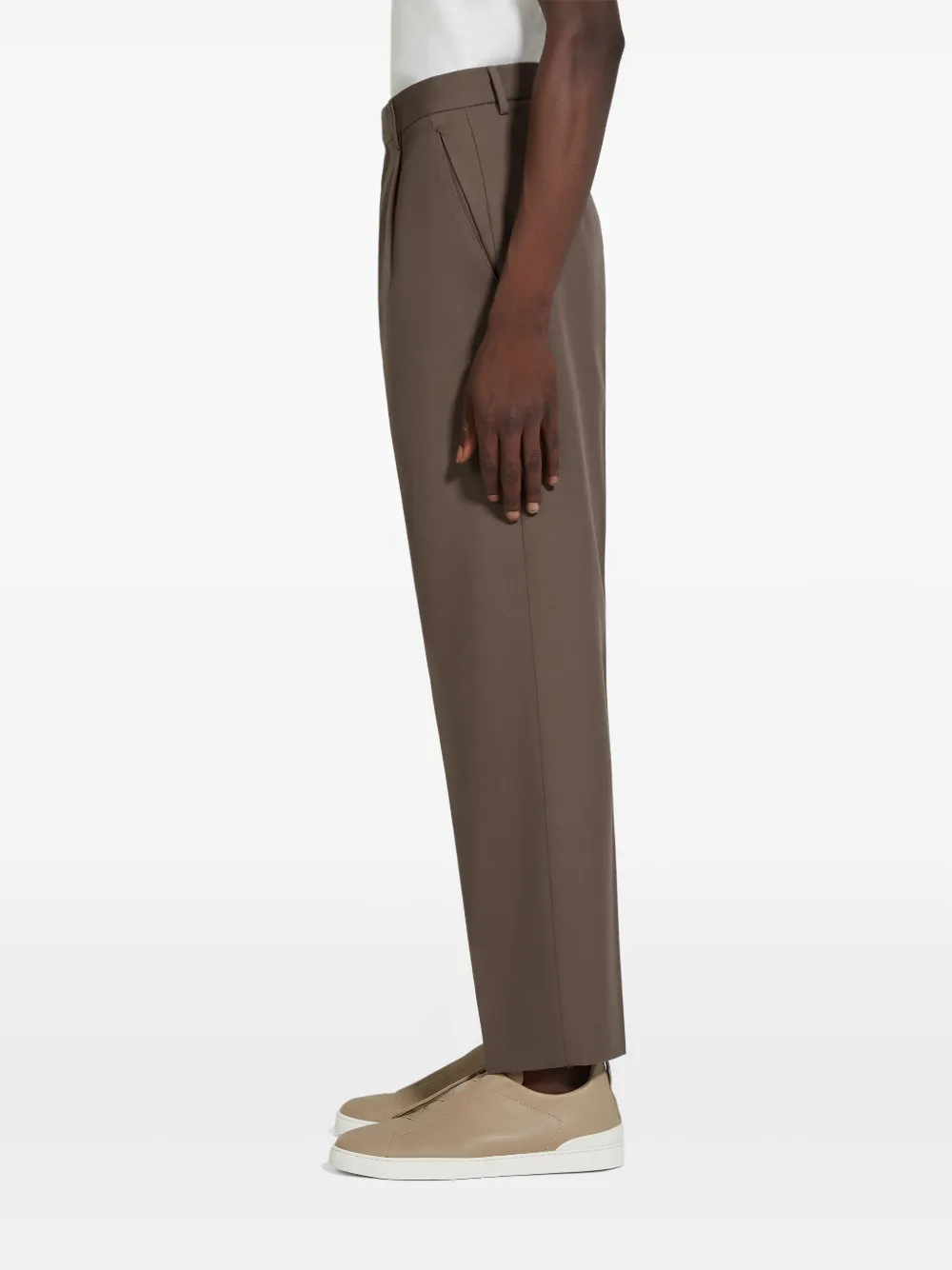 Shop Zegna Cotton-wool Trousers In 褐色