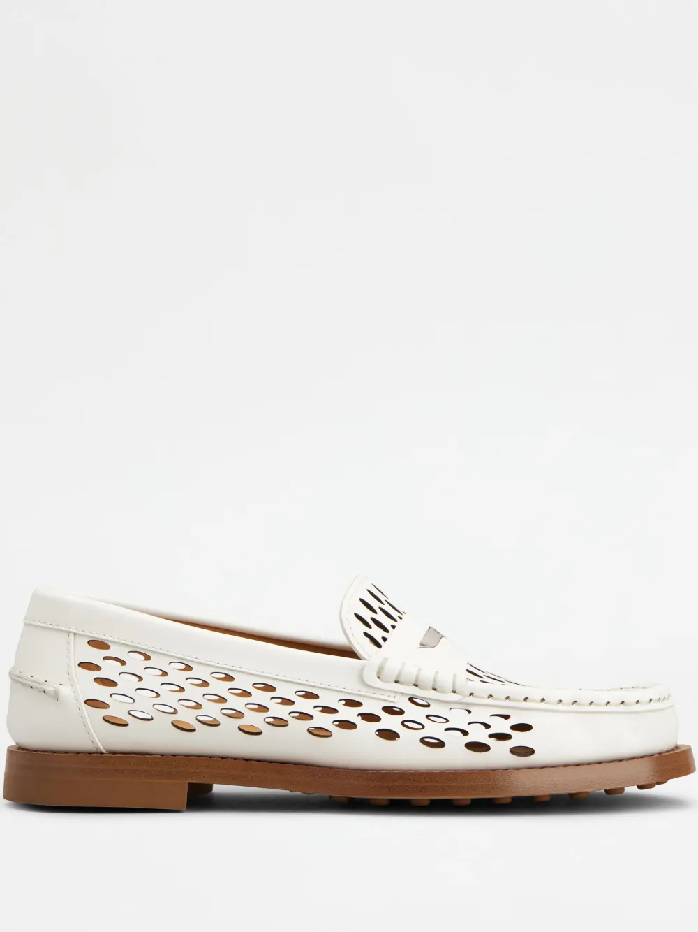 Tod's Perforated Leather Driver Penny Loafers In White