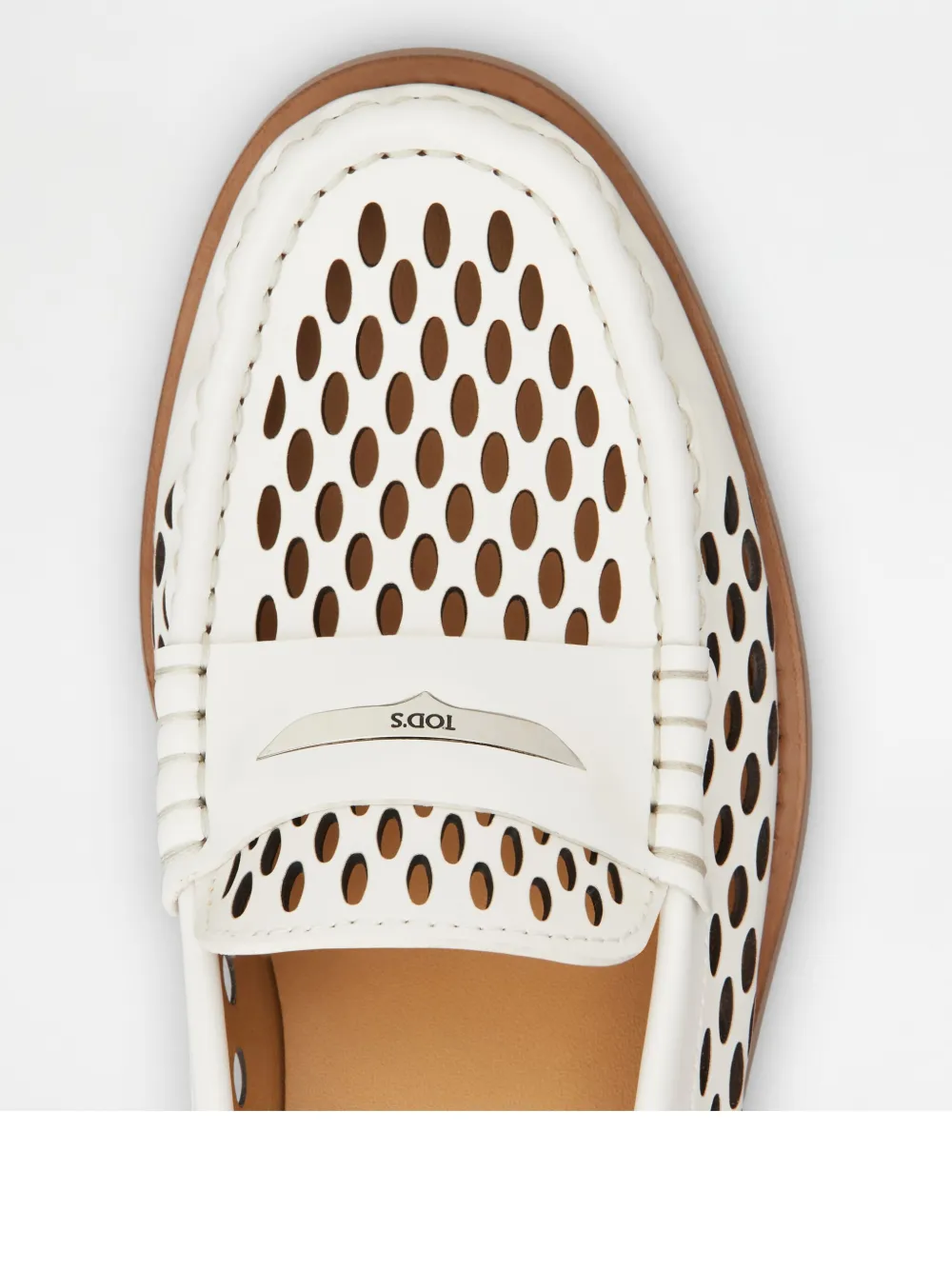 Tod's Perforated Leather Driver Penny Loafers In White