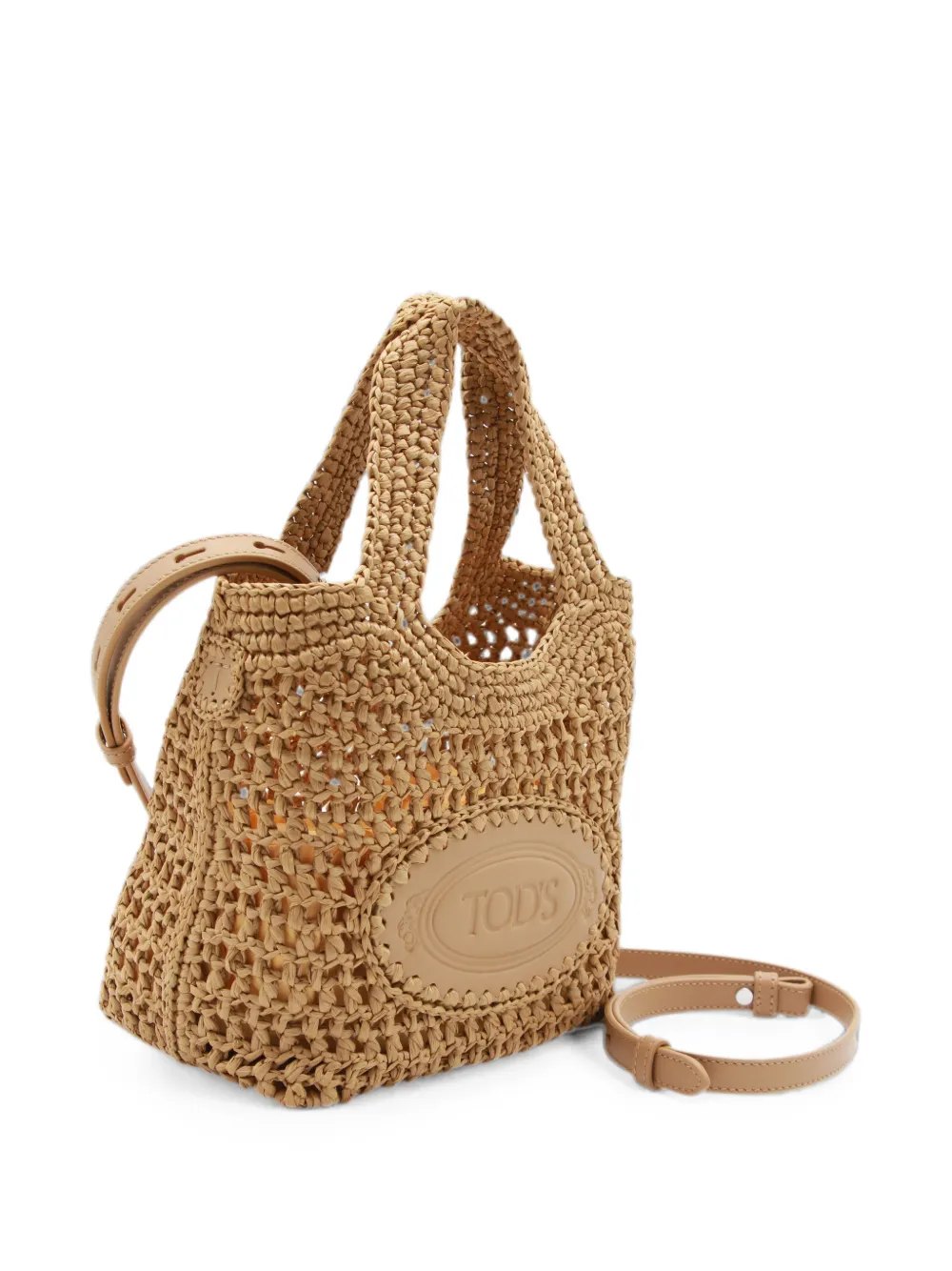 Tod's Shopping Bag in Raffia and Leather Mini in Brown, view 3