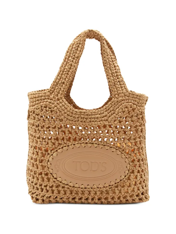 Tod's Shopping Bag in Raffia and Leather Mini in Brown