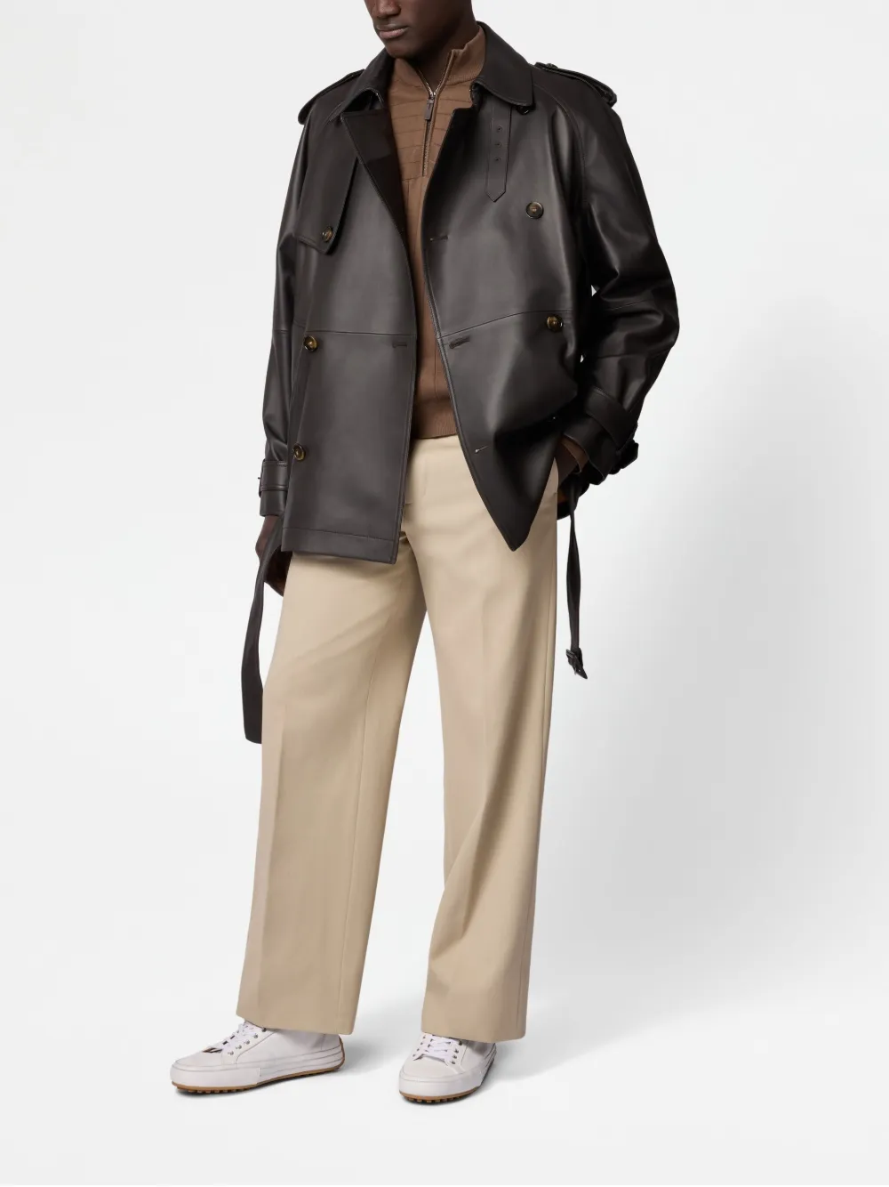 Tod's Comfort Fit Short Trench Coat In Leather In Brown