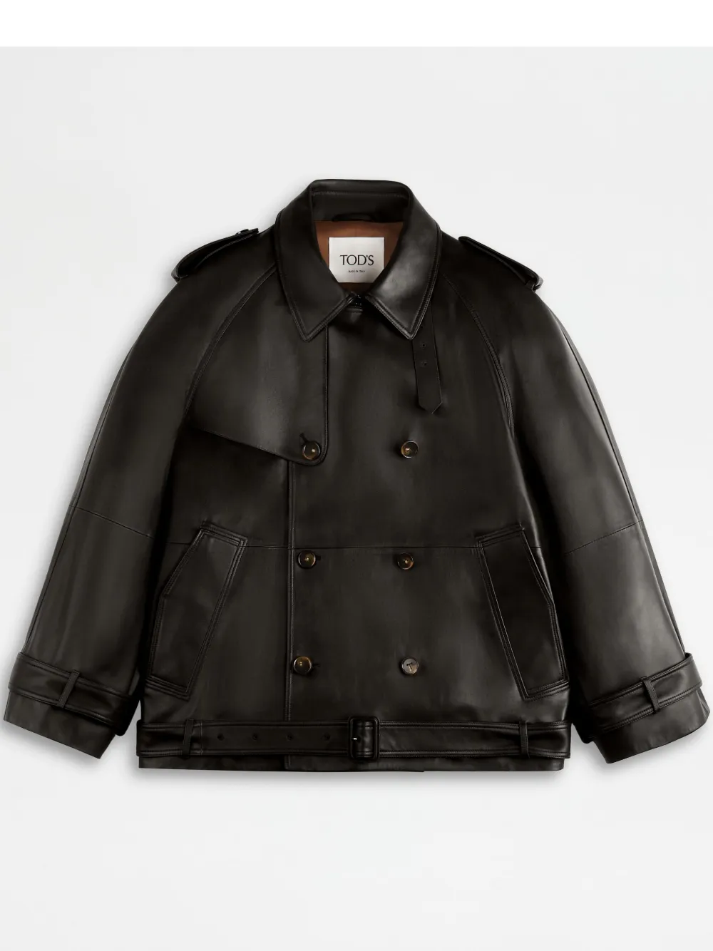 Tod's Comfort Fit Short Trench Coat In Leather In Brown