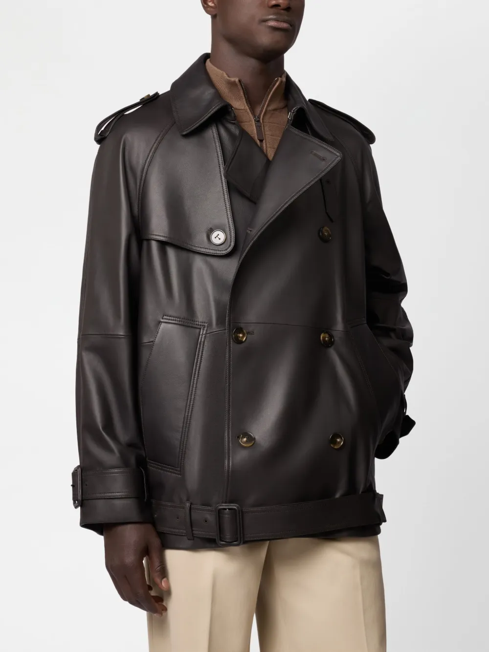 Tod's Comfort Fit Short Trench Coat In Leather In Brown