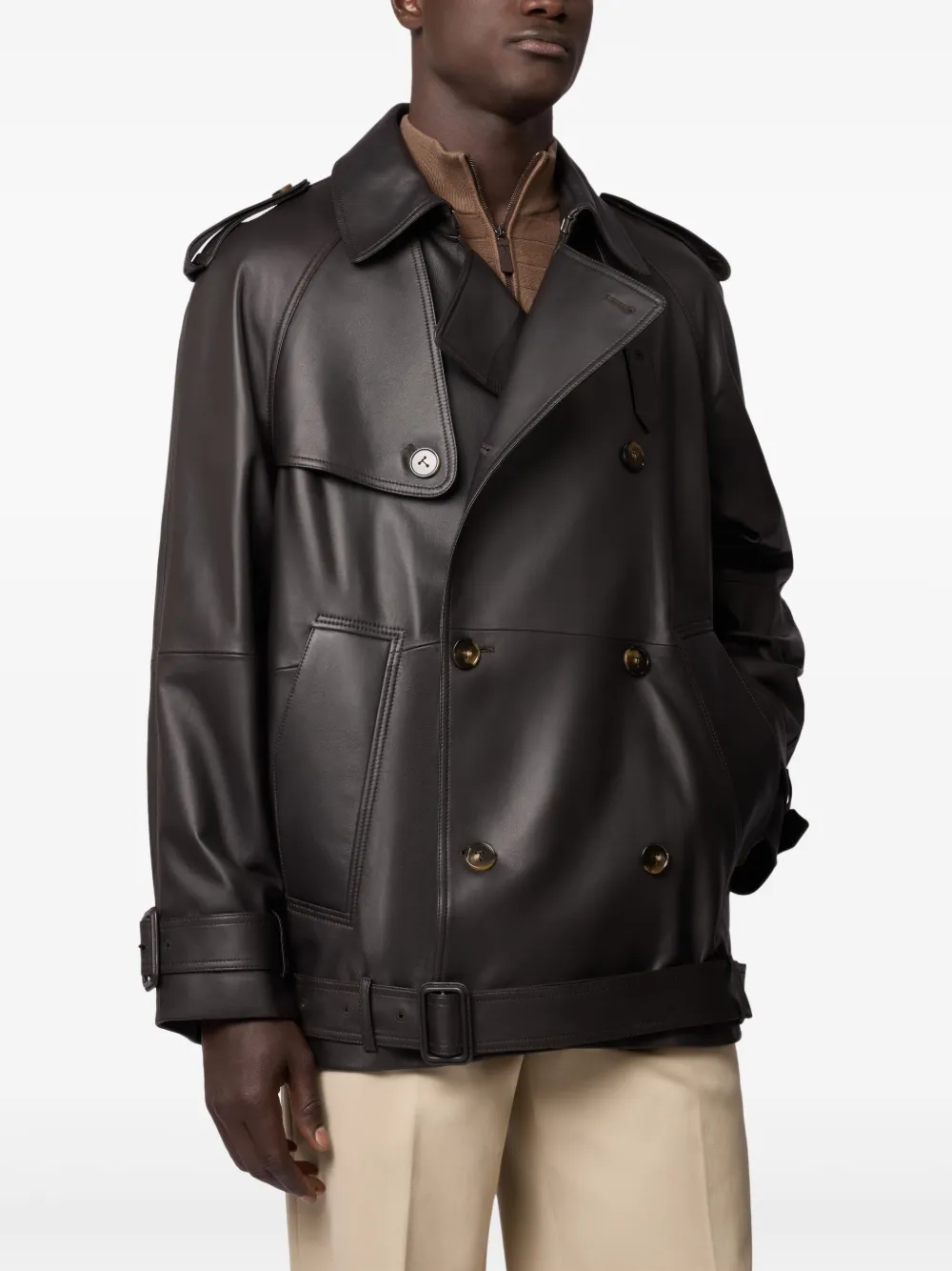 Tod's Korte leren trenchcoat Bruin