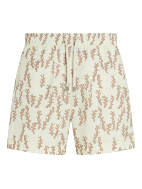Zegna leaf-print swim shorts