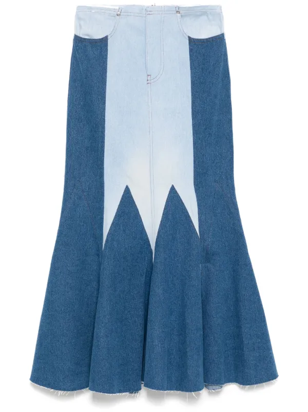 Conner Ives The Reconstituted Denim Godet Maxi Skirt in Blue