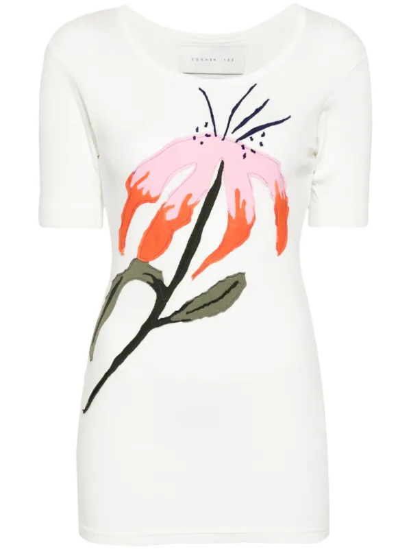 Conner Ives Floral-patch T-shirt in White
