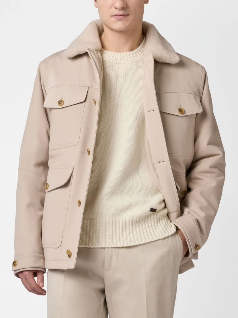 Tod's Caban In T15 Wool Drap In Neutrals