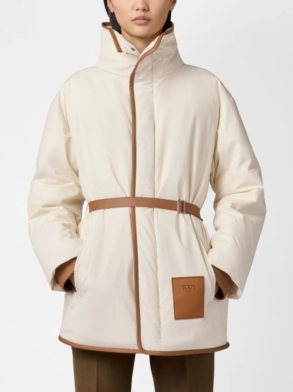 Tod's Logo-patch Coat In Neutrals