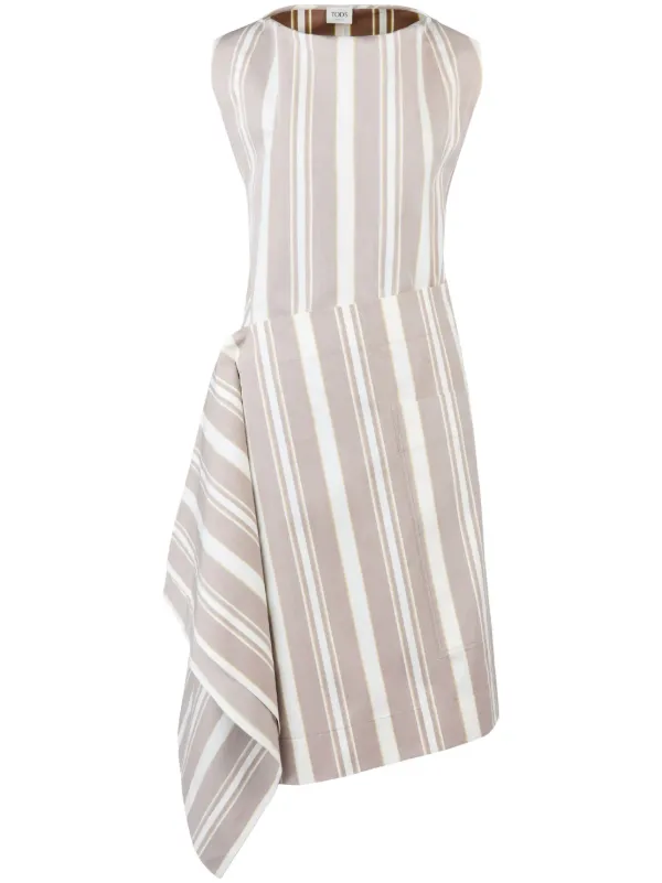 Tod's Striped Asymmetric Shift Dress | Neutrals | FARFETCH