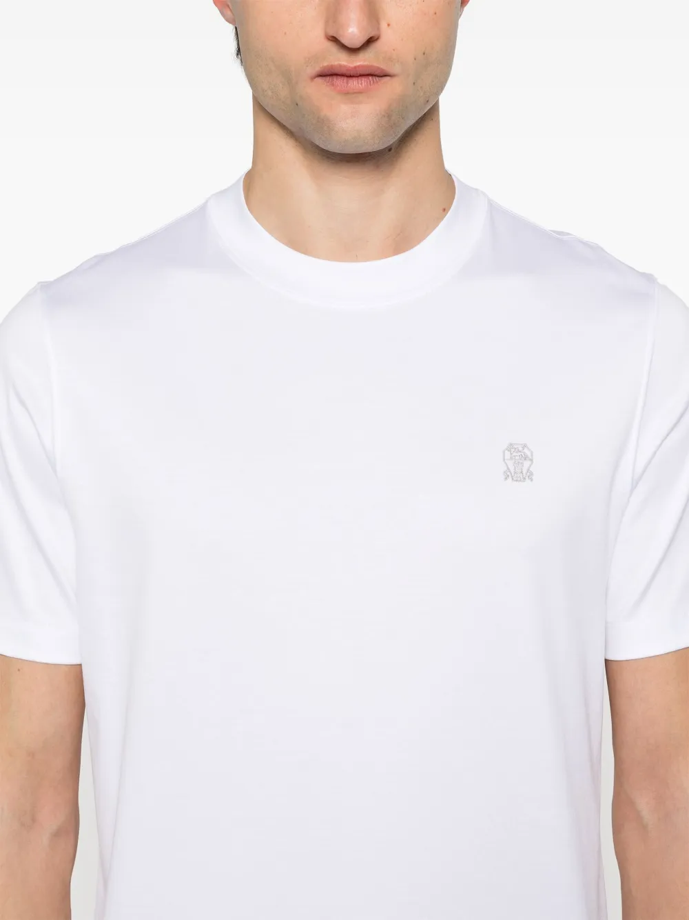 Shop Brunello Cucinelli Logo-embroidered T-shirt In White