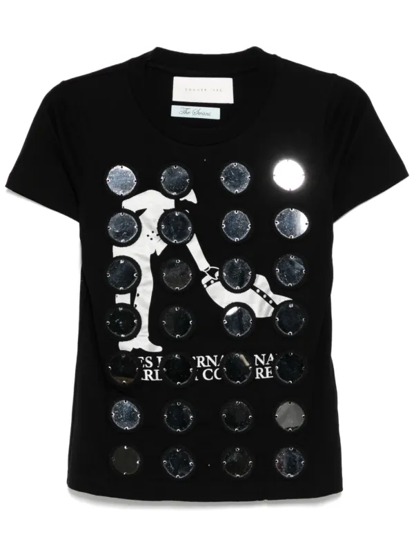 Conner Ives The Reconstituted Mirror Disc Embroidery T-shirt in Black