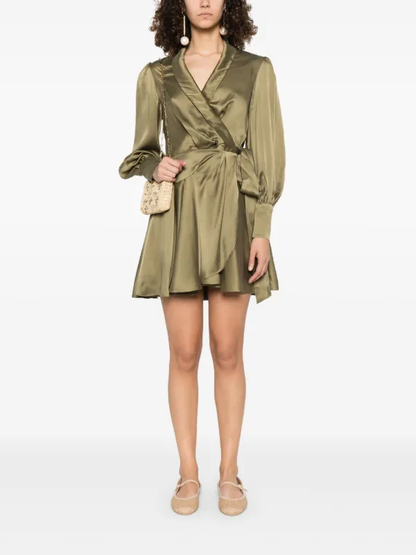 【Zimmermann】ロングスリーブ ラップ ミニドレス ZIMMERMANN シルク ラップミニドレス | グリーン | FARFETCH JP