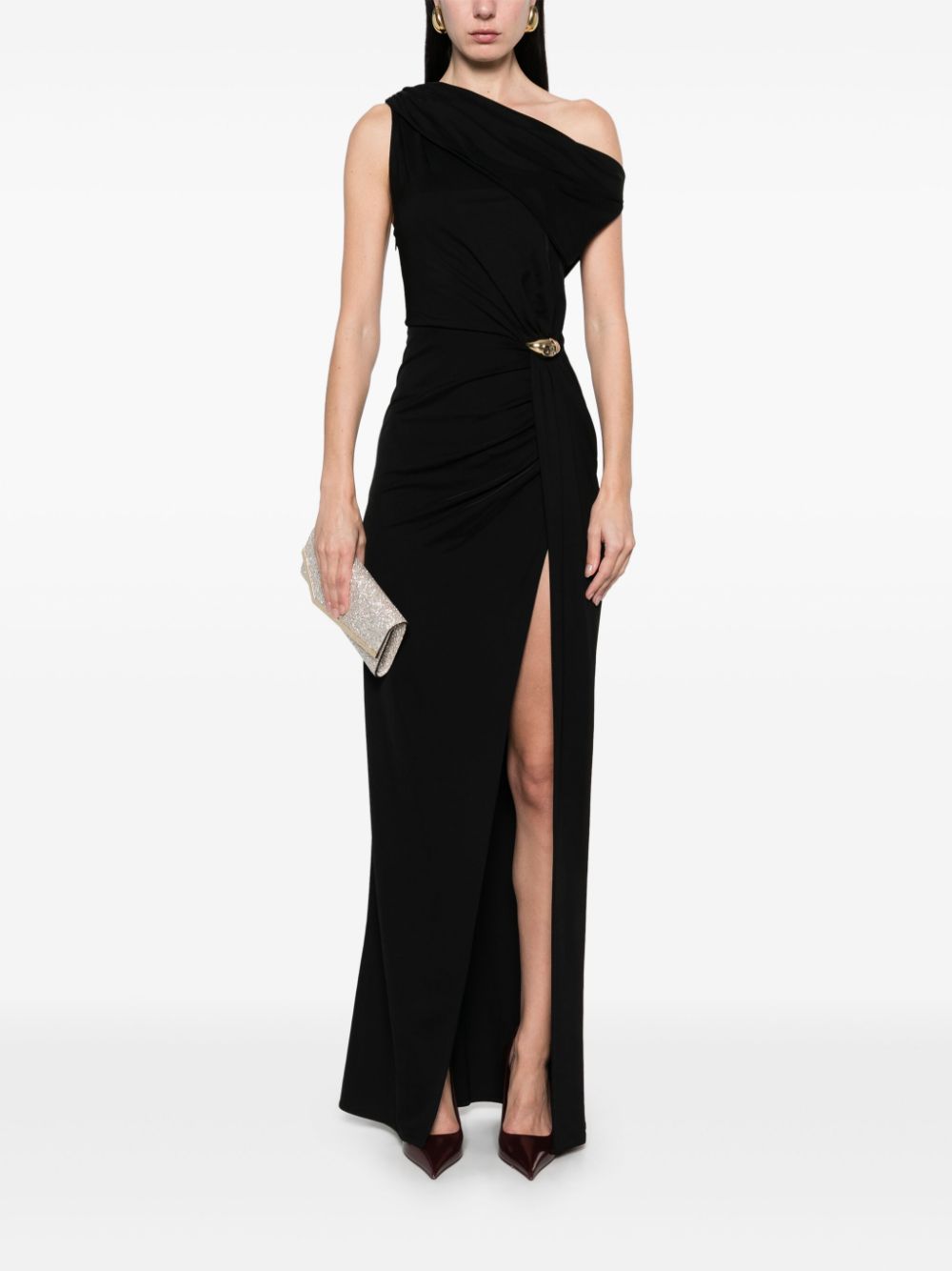 Elisabetta Franchi Jersey asymmetrische maxi-jurk - Zwart