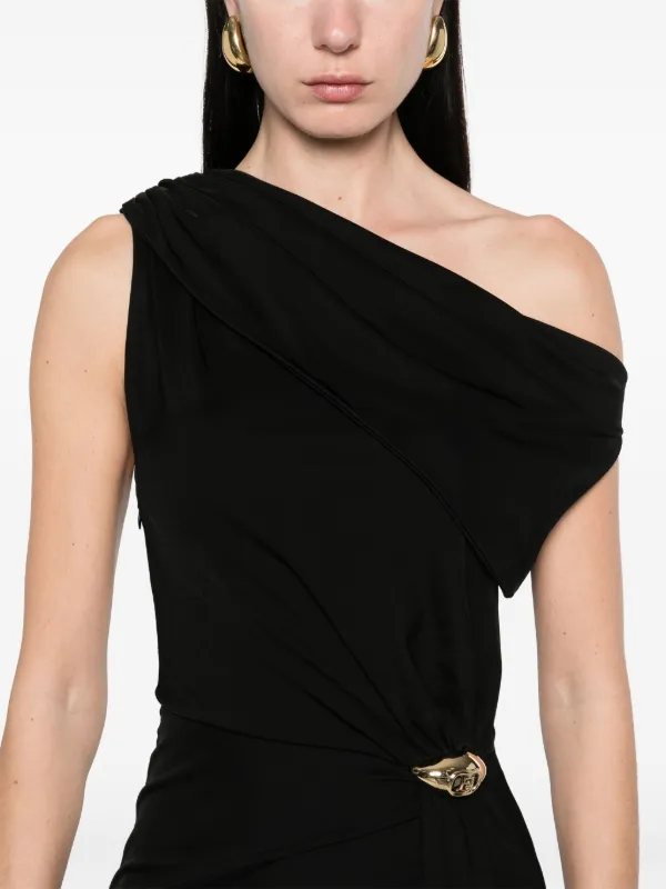 輝く高品質な Elisabetta Franchi Jersey Asymmetric Maxi Dress | Black トップス