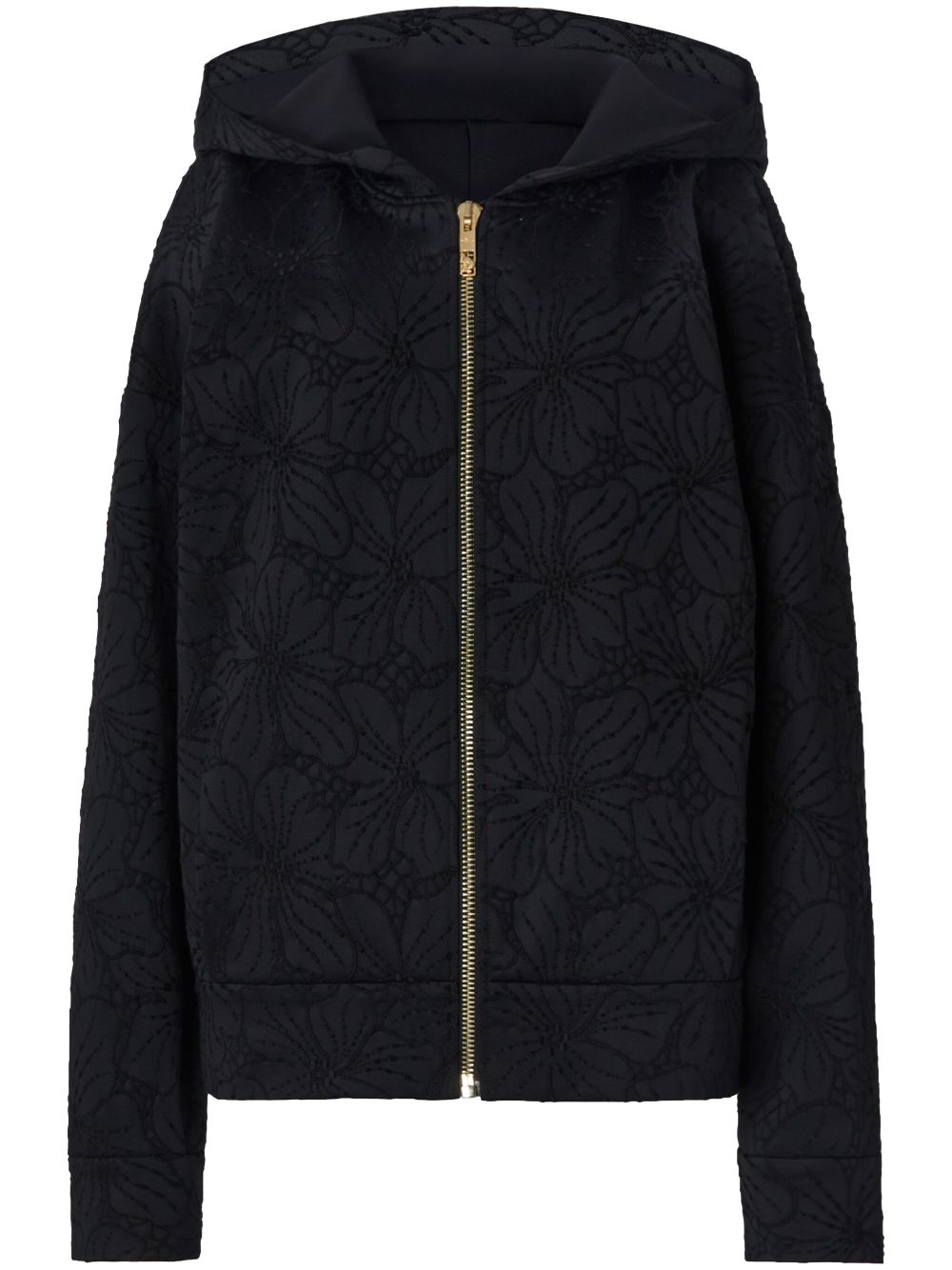 Genny floral-jacquard hoodie - Black