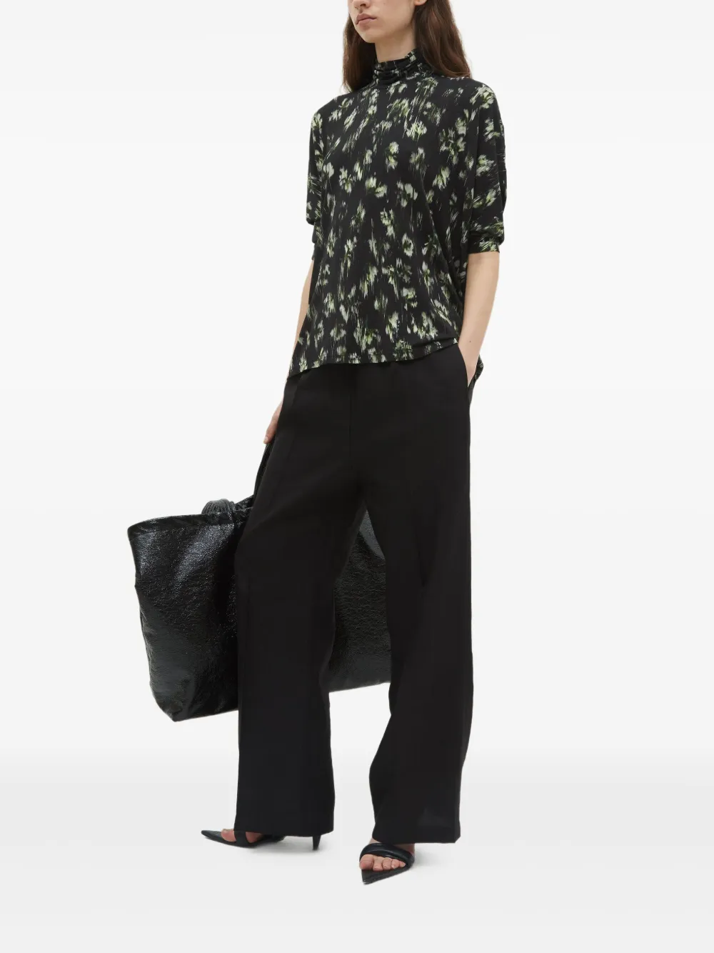Christian Wijnants Thandi top met hoge hals en bloemenprint Zwart