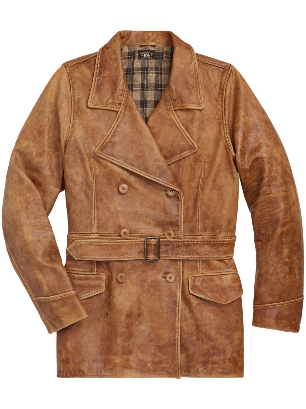 Ralph Lauren RRL check-lining leather jacket - Neutrals