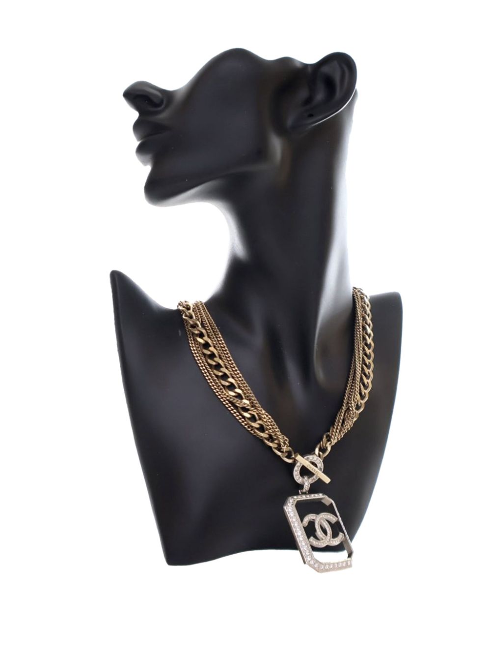 CHANEL Pre-Owned 2018 Gold Plated Crystal CC Multi Strand Toggle costume necklace - Goud