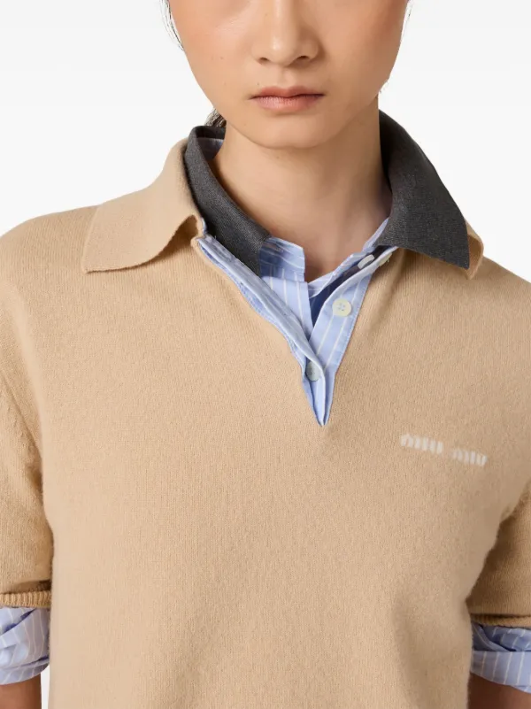 Tシャツ・カットソー MIU MIU Camel Cashmere Oversize Polo Shirt Miu Miu Cashmere Polo Top | Neutrals | FARFETCH