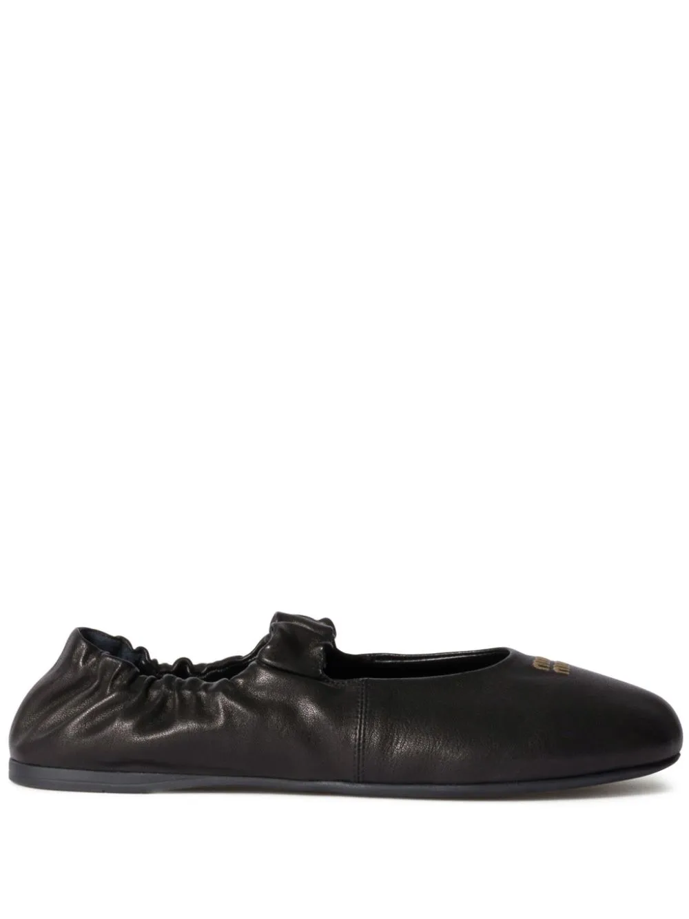 Miu Miu Ruched Nappa Leather Ballet Flats In Black