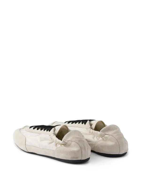 【PRADA】COLLAPSE RE-NYLON AND SUEDE SNEAKERS Ivory Collapse Re-nylon And Suede Elasticized Sneakers | PRADA