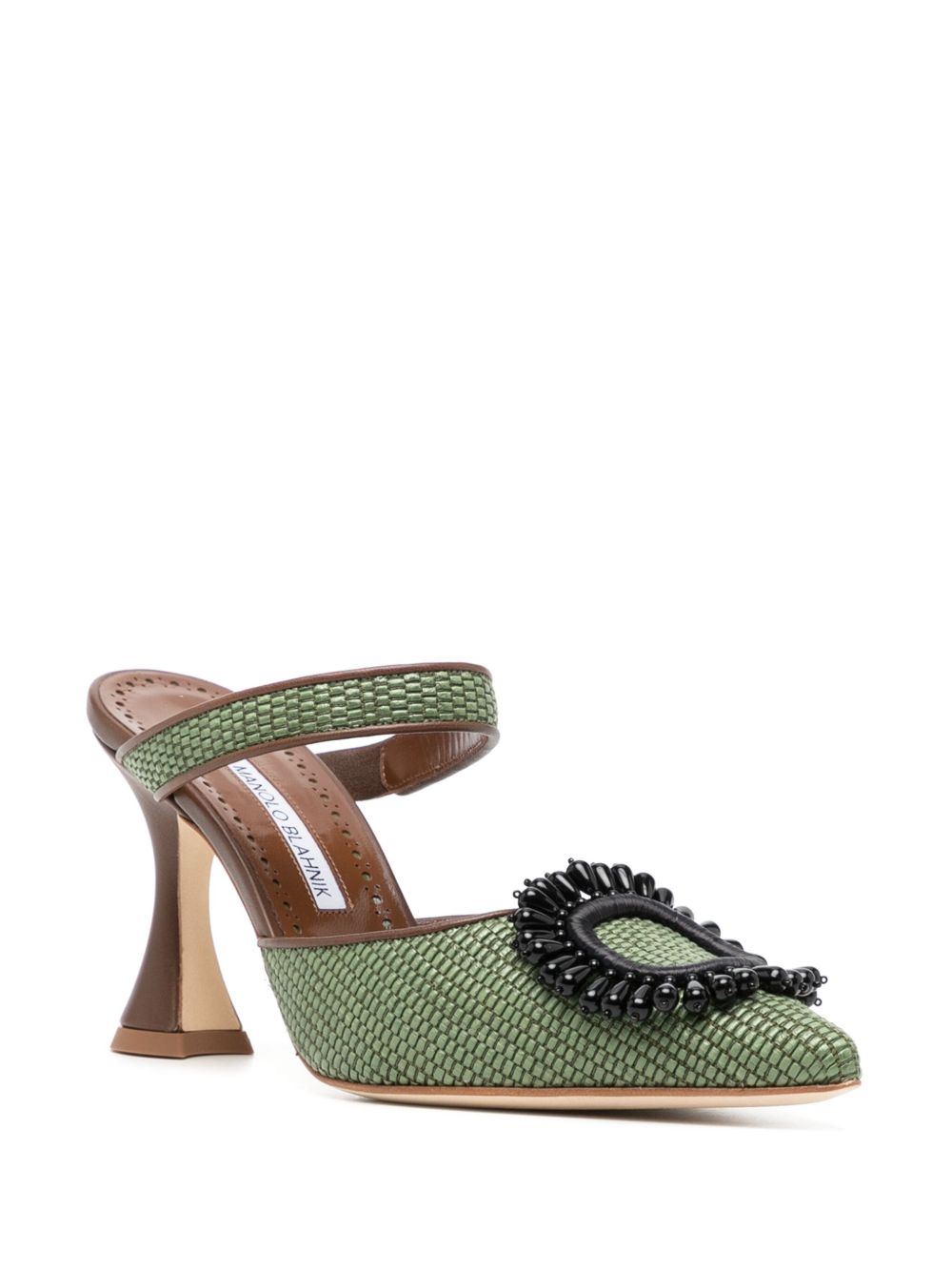 Manolo Blahnik bead embellishment mules Green