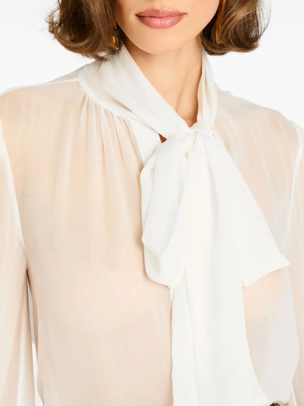 Retroféte Hasli Silk Chiffon Neck-tie Blouse In Neutral
