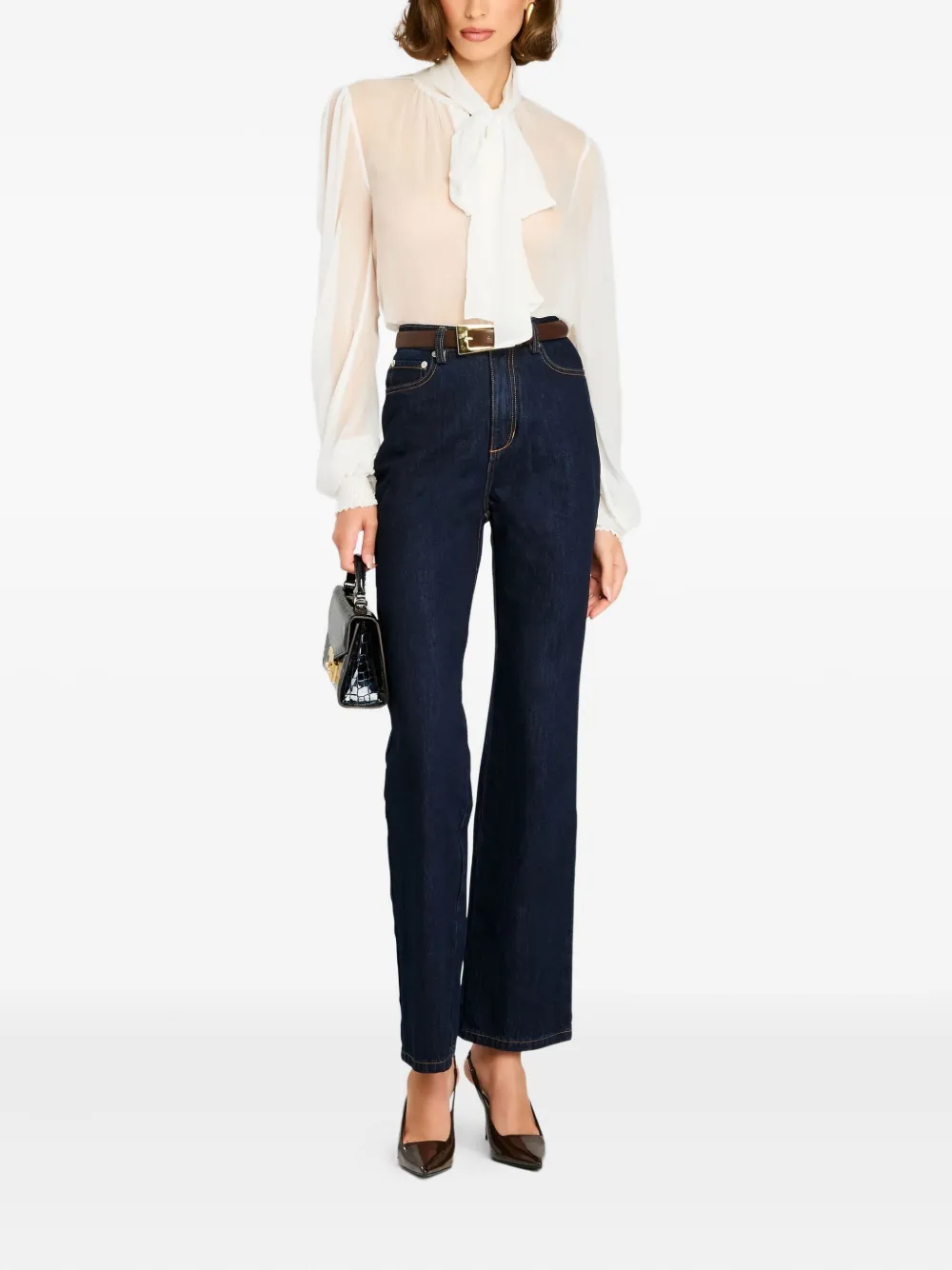 Retrofete Hasli silk chiffon neck-tie blouse - Wit