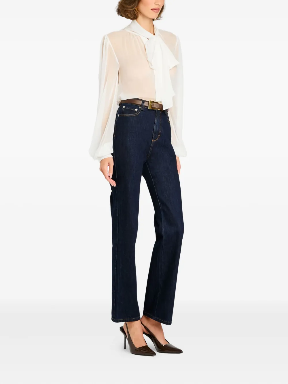 Retroféte Hasli Silk Chiffon Neck-tie Blouse In Neutral
