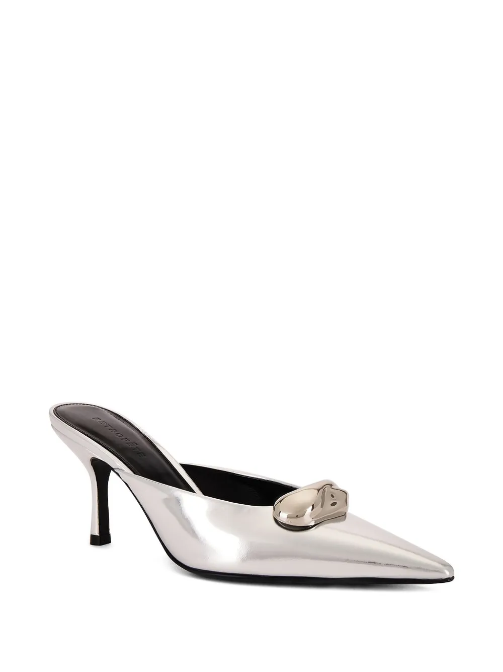 Retroféte Francesca Leather Kitten Mule In Metallic