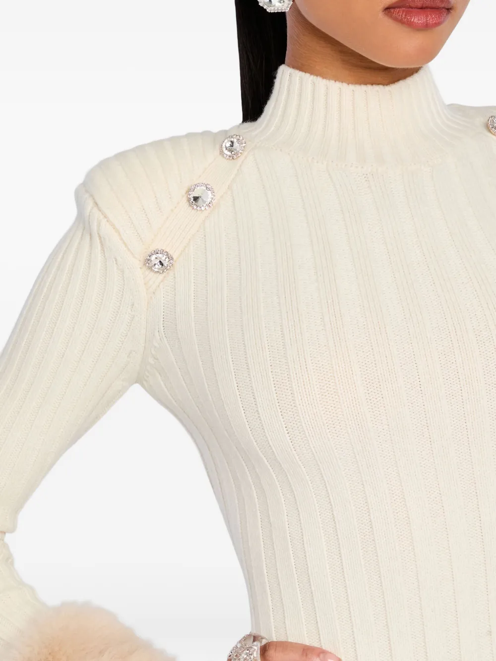 Retroféte Jane Ribbed Fur-cuff Dress In Neutral