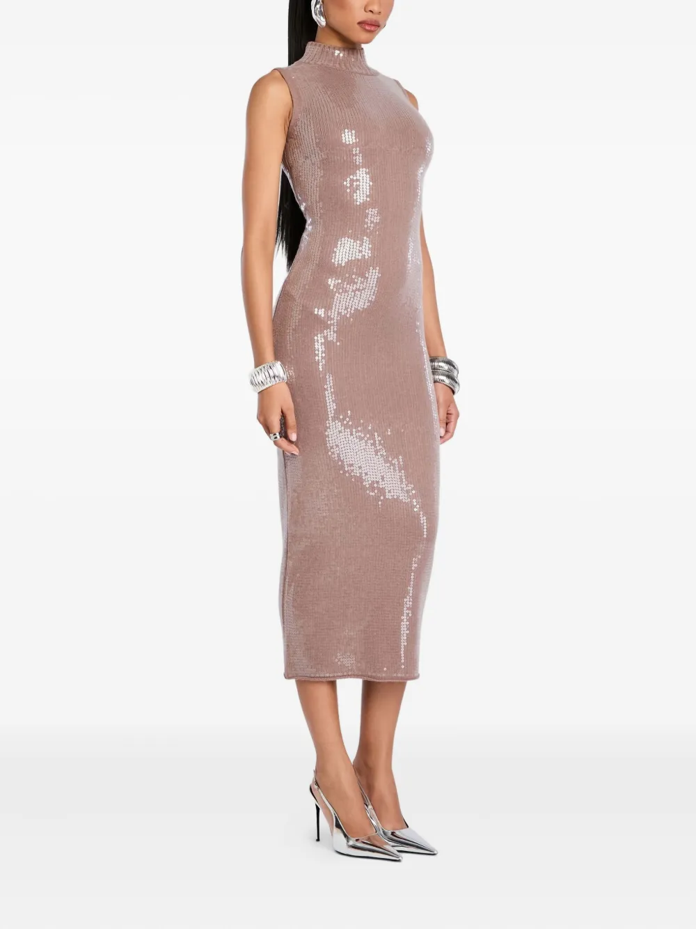 Retroféte Dove High-neck Sequin Dress In Brown