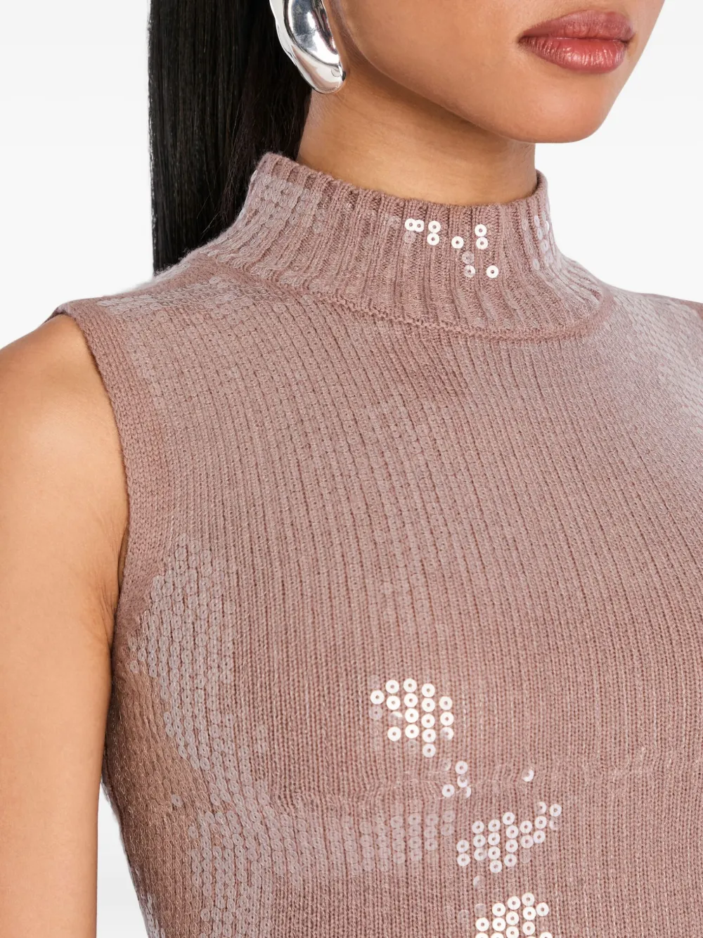 Retroféte Dove High-neck Sequin Dress In Brown