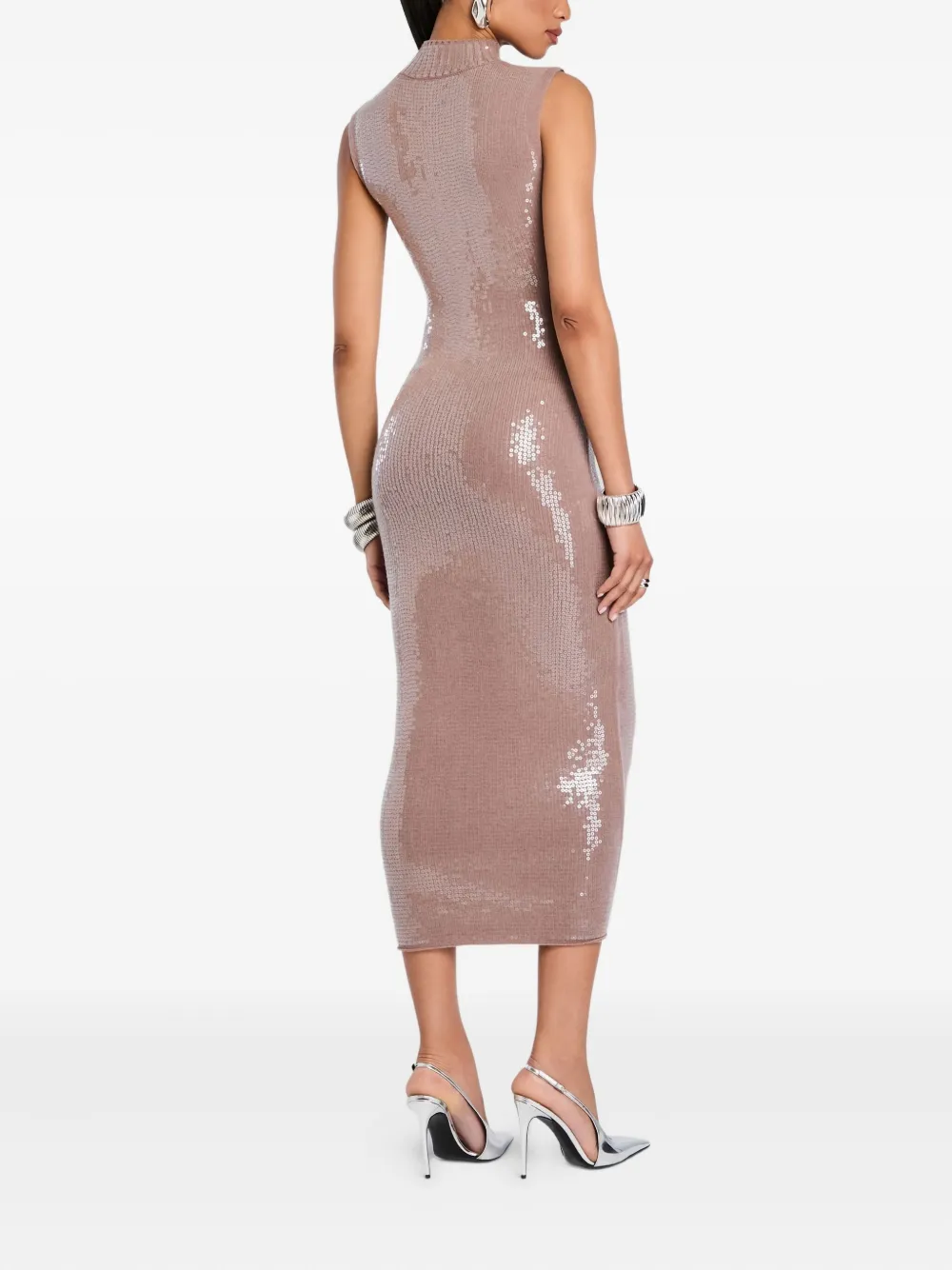 Retroféte Dove High-neck Sequin Dress In Brown