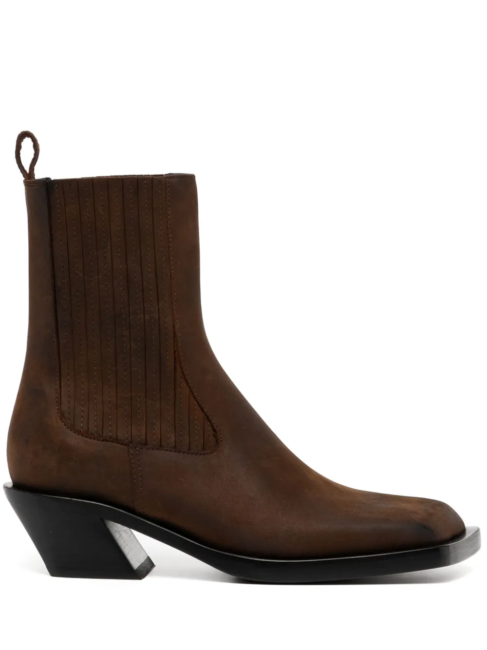 Amina Muaddi Chelsea Boot With Block Heel And Square Toe In Brown