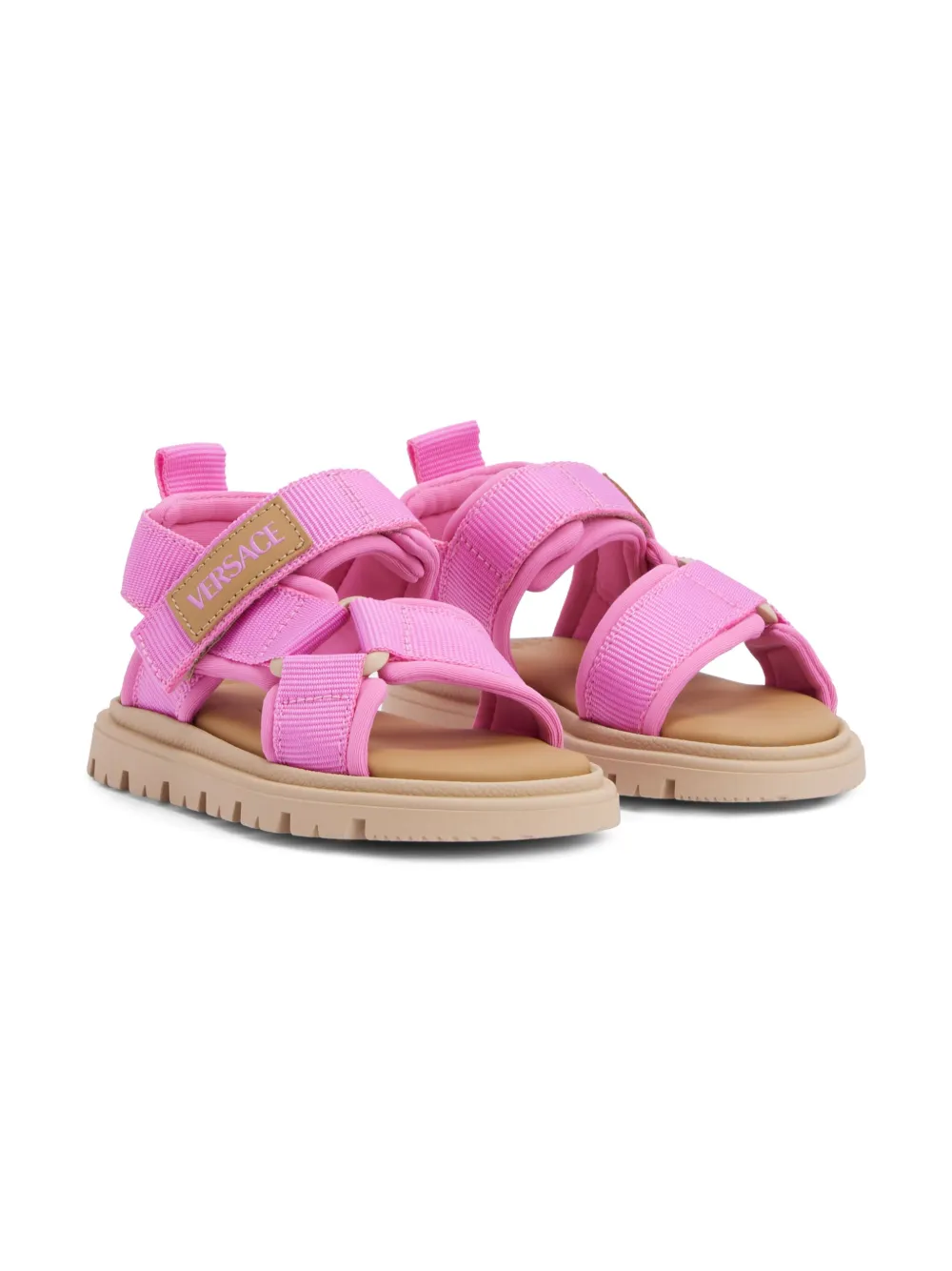 Versace Kids logo-patch sandals Roze