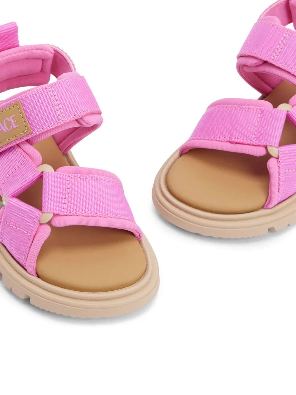 Versace Kids logo-patch sandals Pink