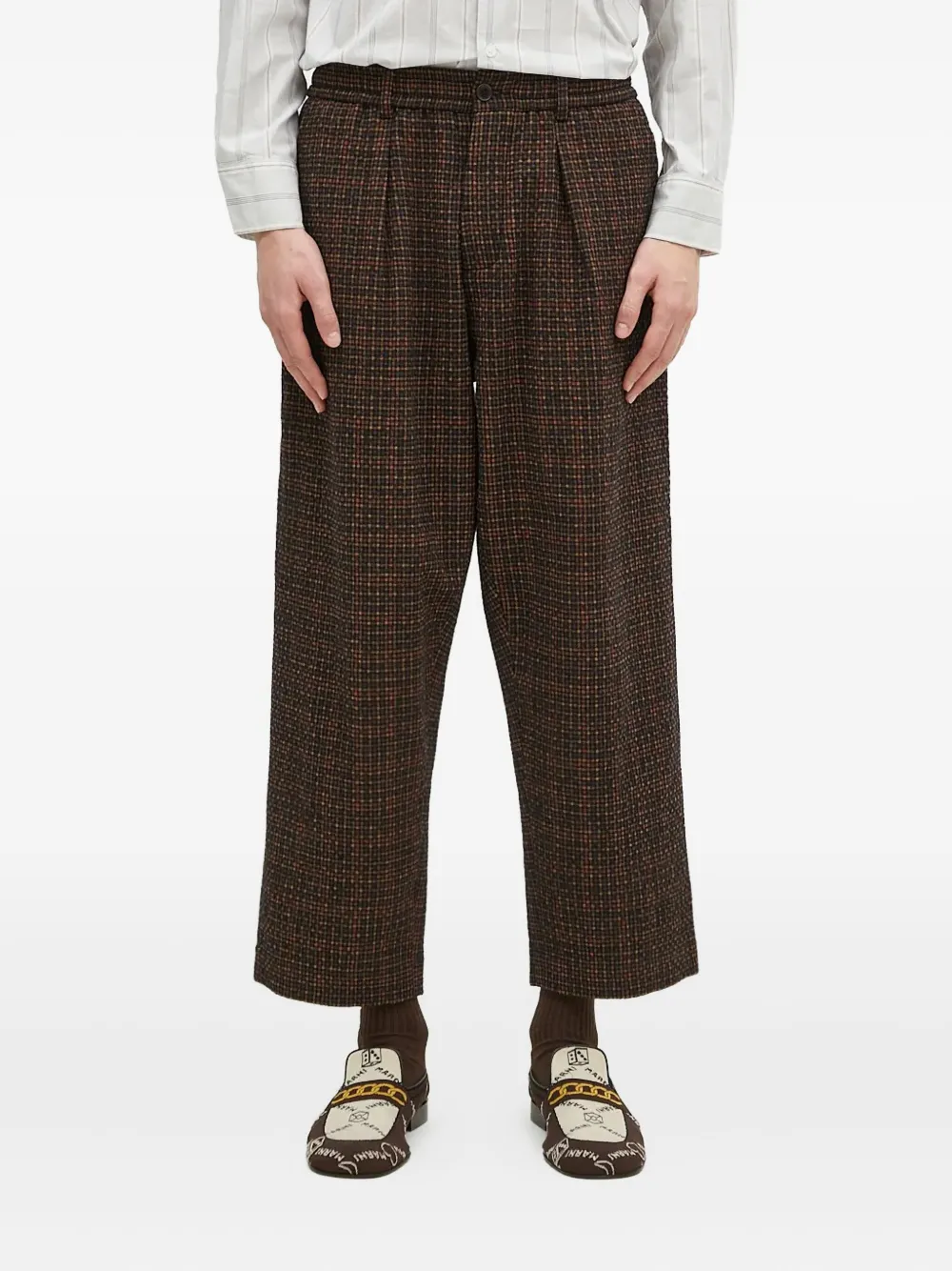 pleated check trousers