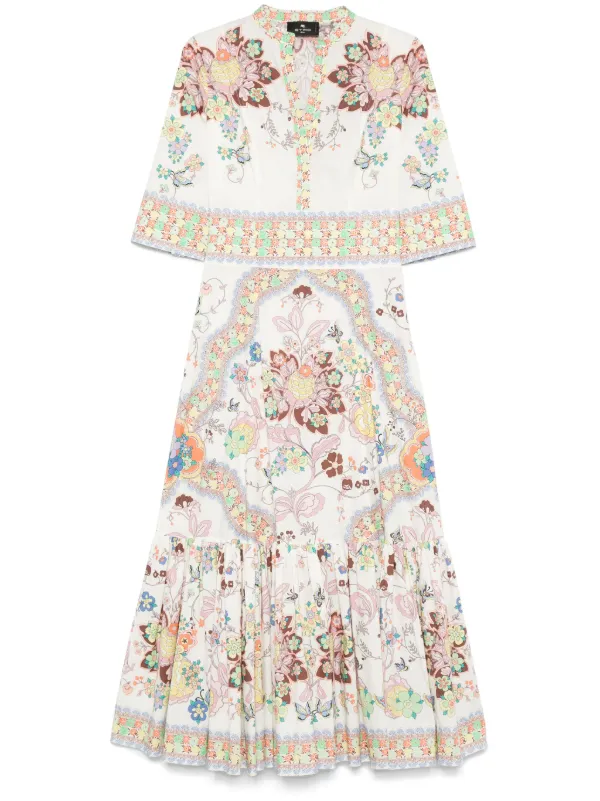 【送料&関税込】Etro Dress ETRO floral-print crepe-de-chine Dress | Yellow | FARFETCH