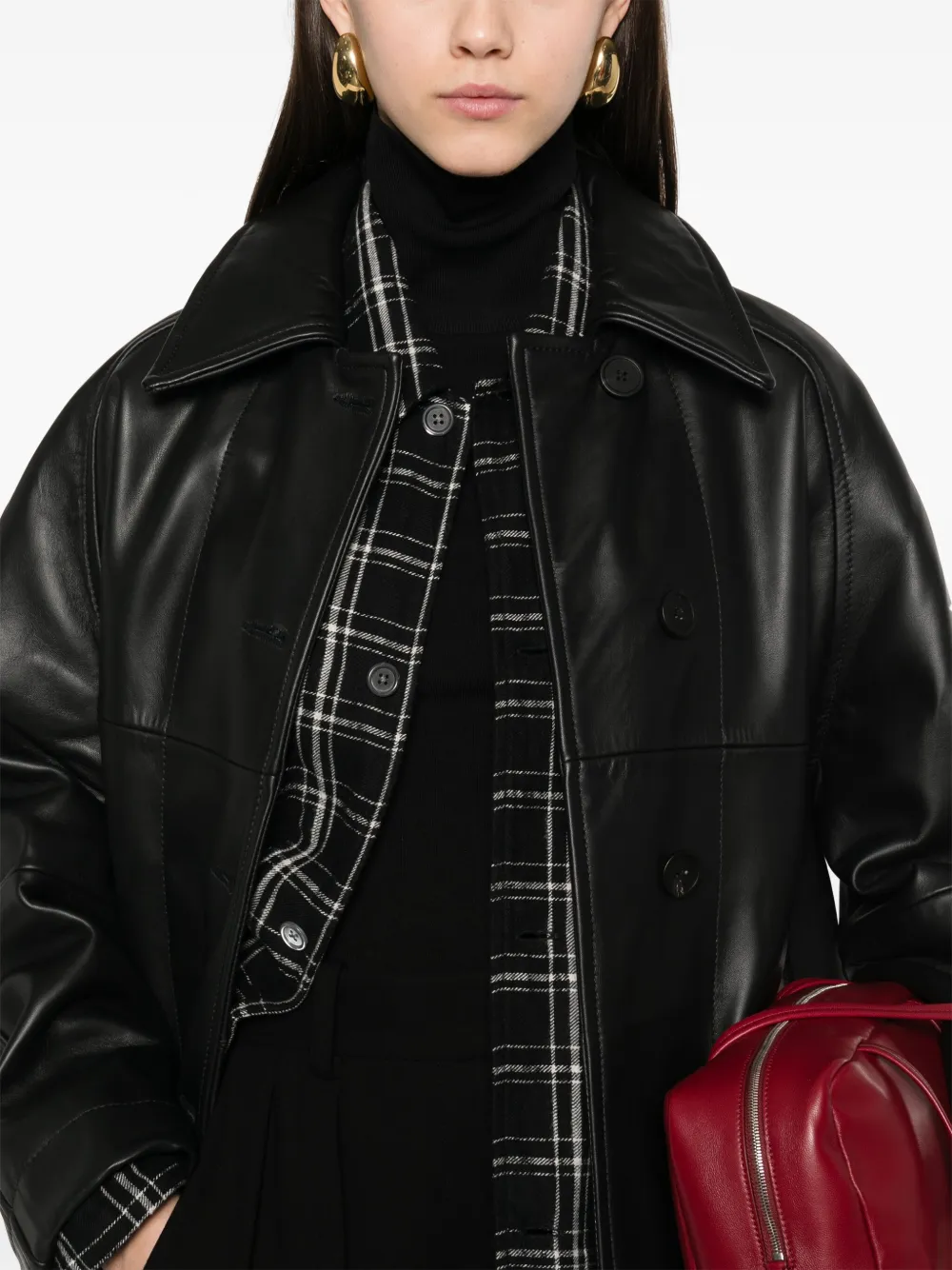 Studio Nicholson Ridger Leather Coat In 黑色