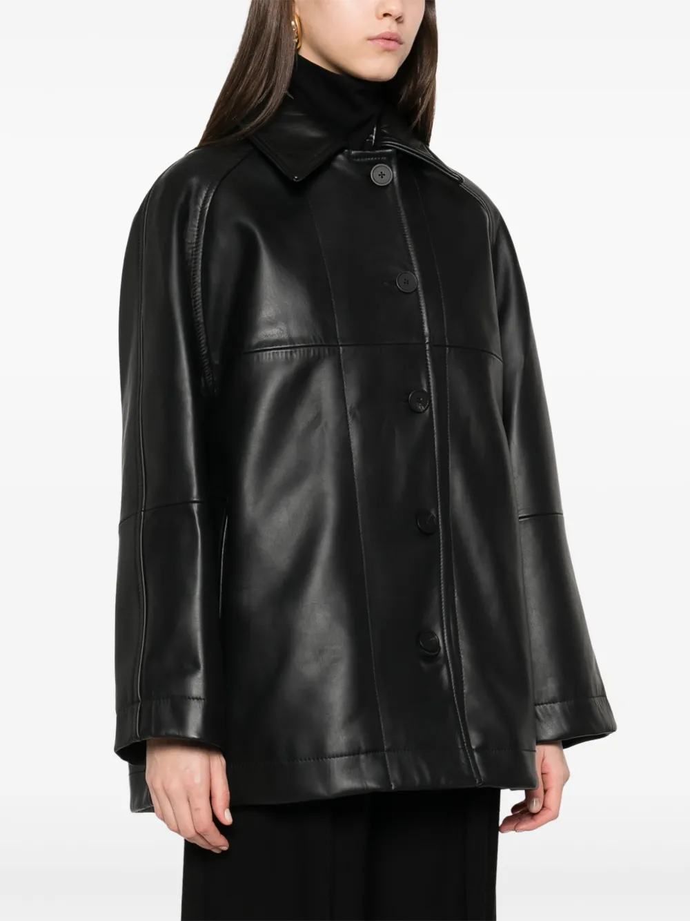 Studio Nicholson Ridger Leather Coat In 黑色