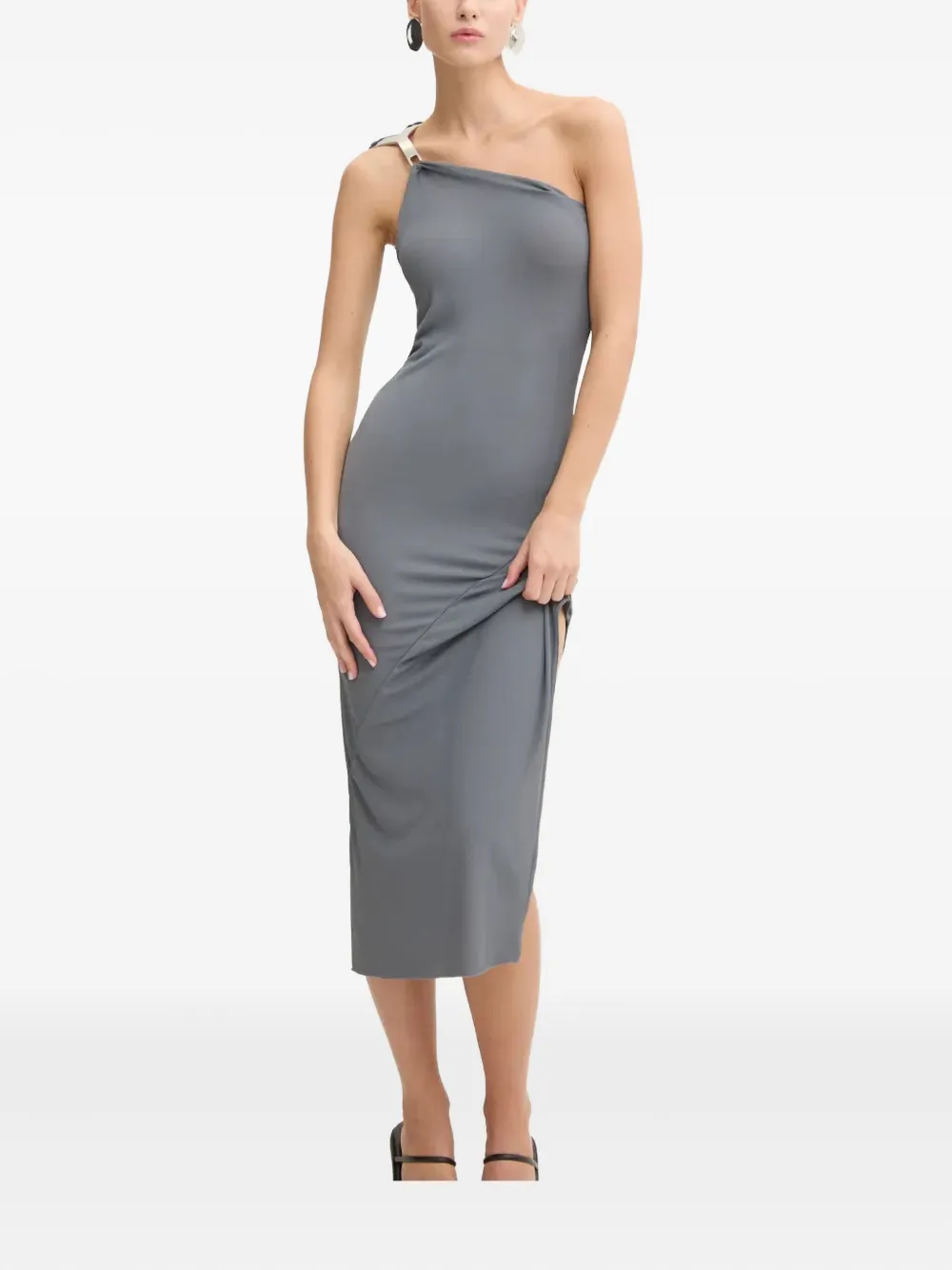 Rick Owens Single-shoulder Strap Midi Dress In Gray