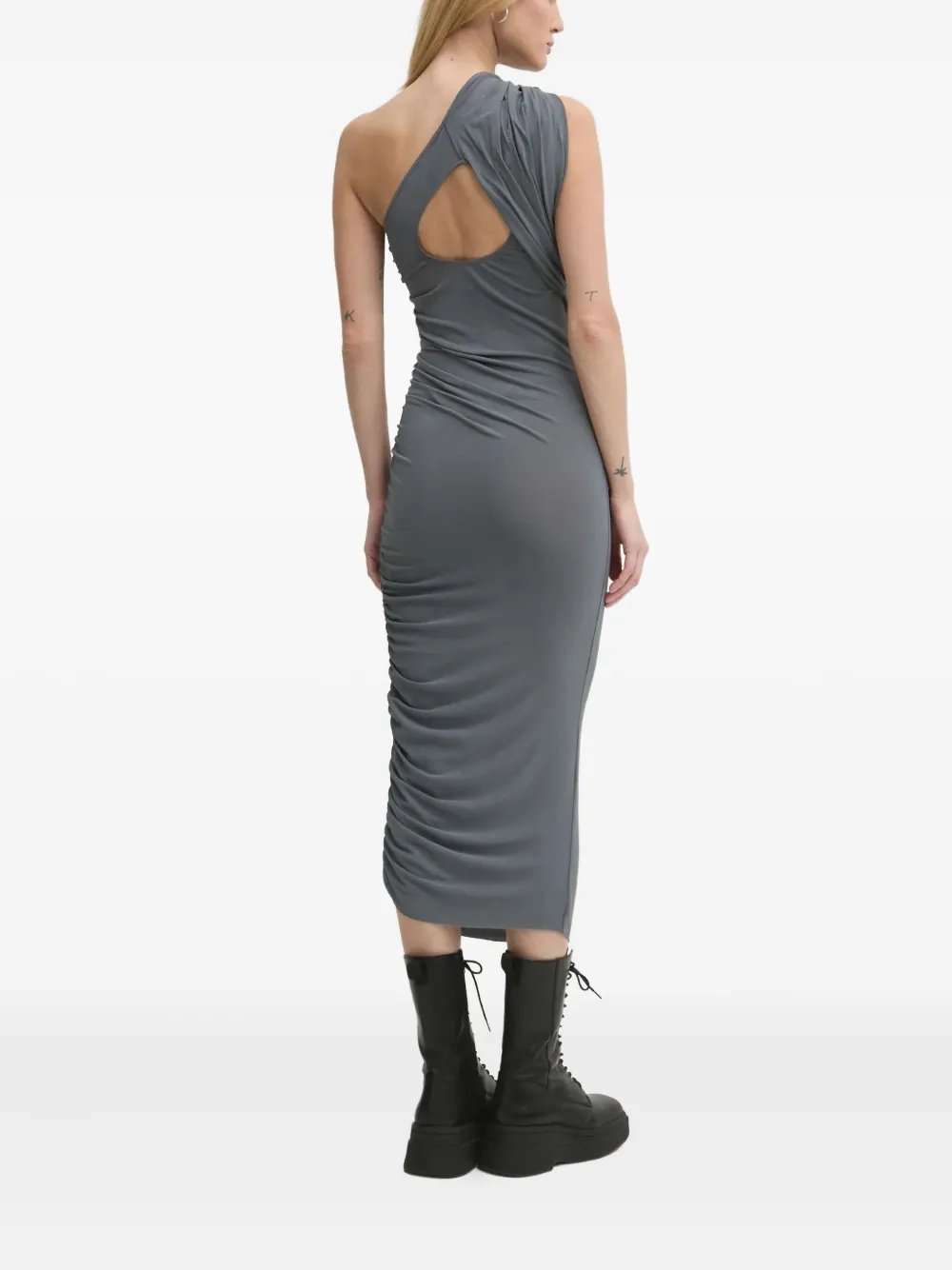 Rick Owens One-shoulder Draped Midi Dress In Gray