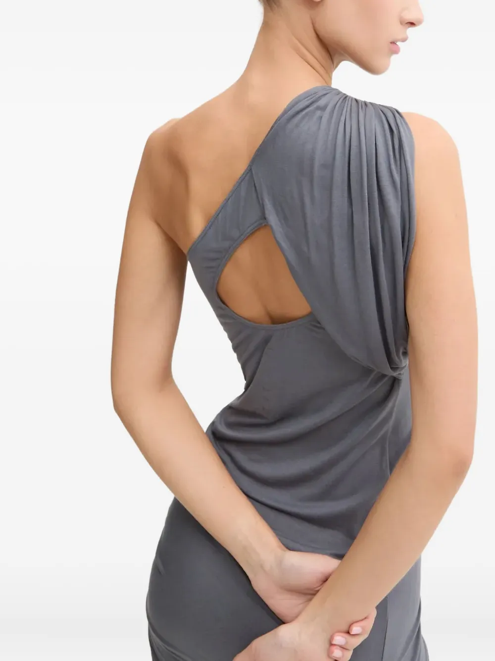 Rick Owens One-shoulder Draped Midi Dress In Gray
