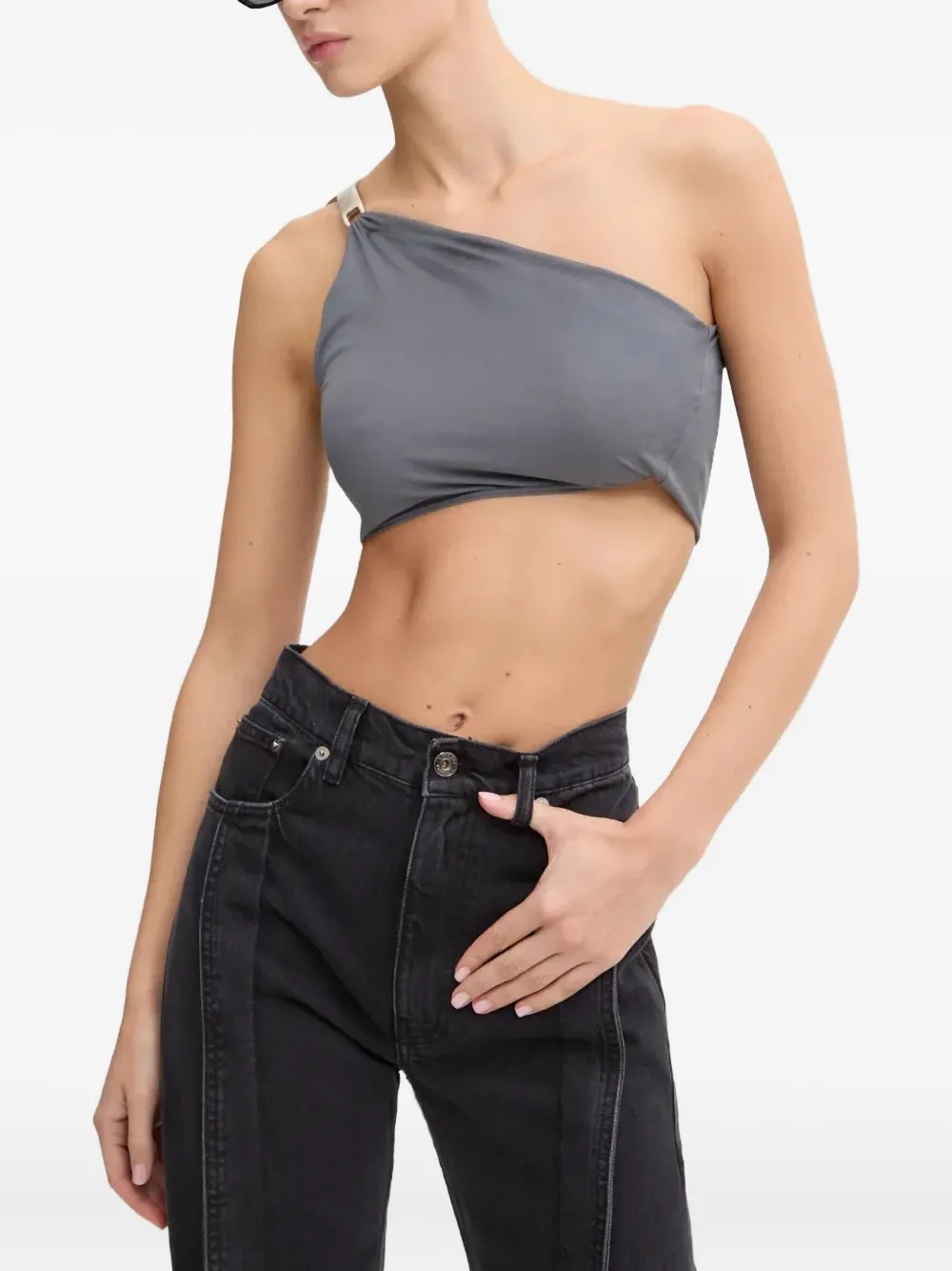 Rick Owens One-shoulder Draped Top In Gray