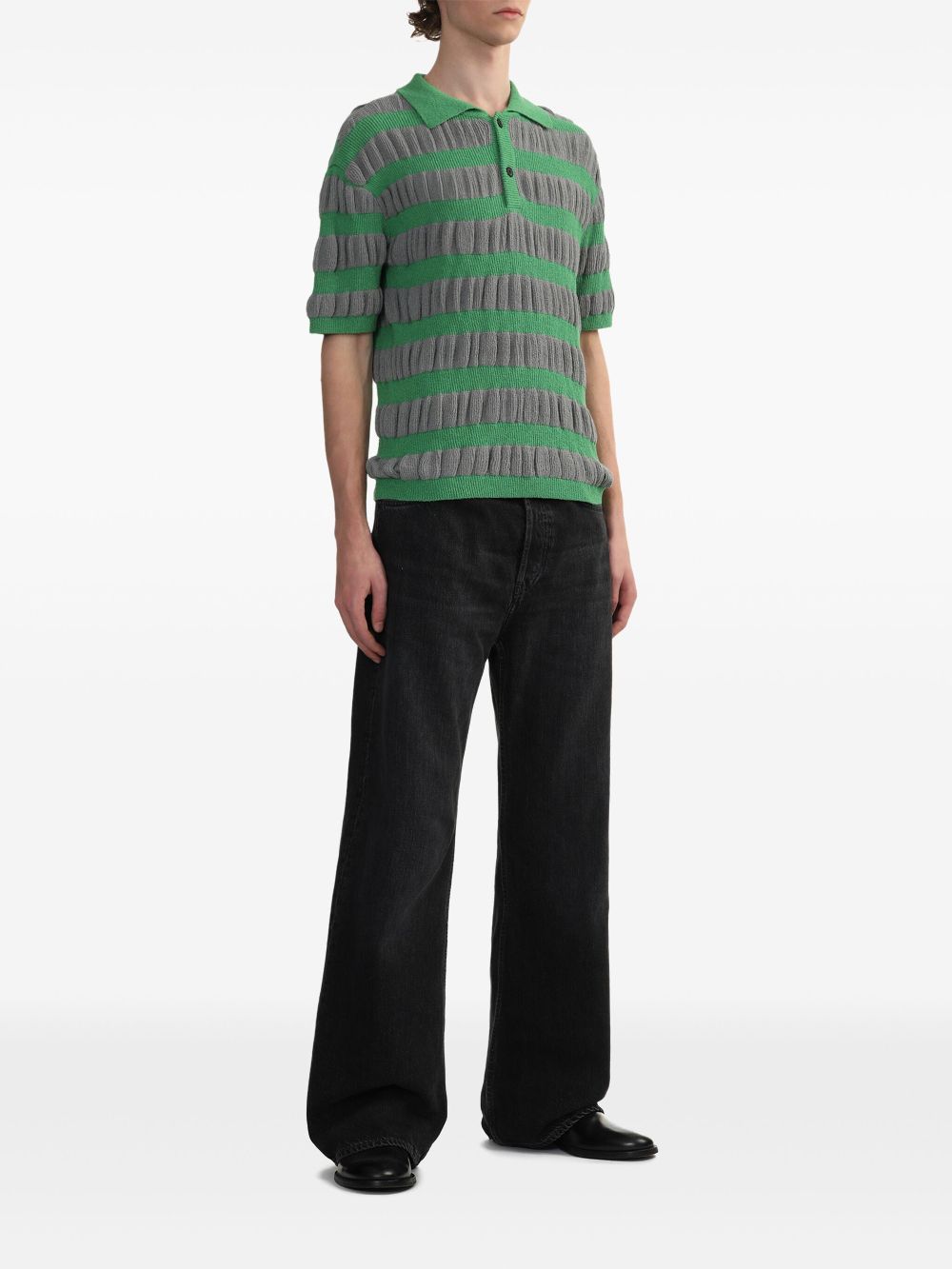 Andersson Bell ruffle-knit polo t-shirt - Groen